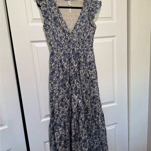 Anthropologie Blue and White Floral Maxi Dress
